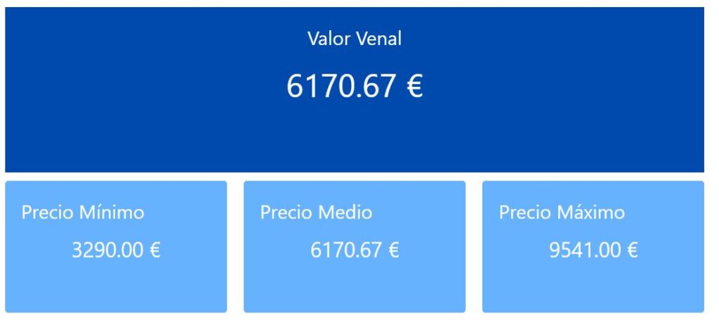 Resultados de valoración de vehículo con los filtros simples.